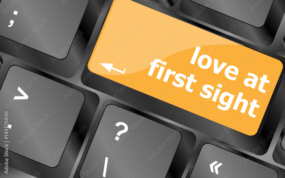 Aufkleber love at first sight, keyboard with computer key button