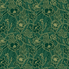 Green s.ummer floral pattern with yellow flowers and leaves