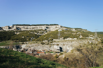 Fototapeta na wymiar The City Of Bakhchisarai. Top view of the city Bakhchisarai. city in the mountains. Crimea 