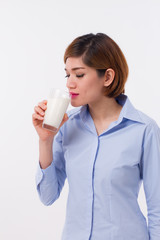 healthy asian woman drinking milk, healthy food