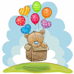 Naklejka premium Cute Teddy Bear with balloons