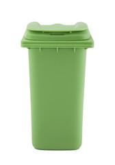 Green recycle bin isolated on white background with clipping path