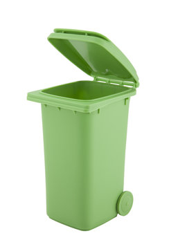 Green recycle bin isolated on white background with clipping path