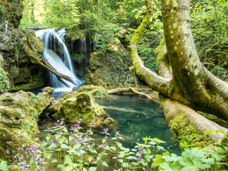 Mountains waterfall with long exposure (silky water)