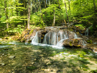 Waterfall in the Carpathian mountains, Europe. Long exposure and silky water effect