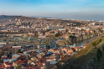 Fototapeta na wymiar TBILISI, GEORGIA Panorama view on centre of Tbilisi city.