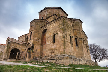 View indoors and outdoors of Jvari Monastery is a sixth century Georgian Orthodox monastery near Mtskheta, eastern Georgia.It is listed as a World Heritage site by UNESCO. Spring in Georgia.