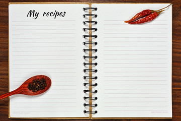 Recipes cookbook with chili and black pepper