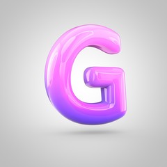Glossy pink and violet gradient paint alphabet letter G uppercase isolated on white background