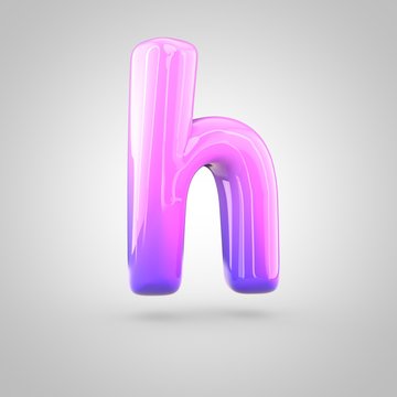 Glossy pink and violet gradient paint alphabet letter H lowercase isolated on white background