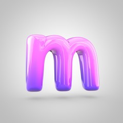 Glossy pink and violet gradient paint alphabet letter M lowercase isolated on white background