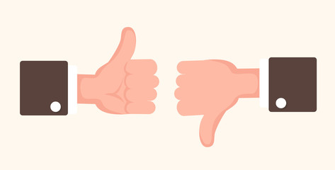 Thumbs up and down, like dislike icons for social network.