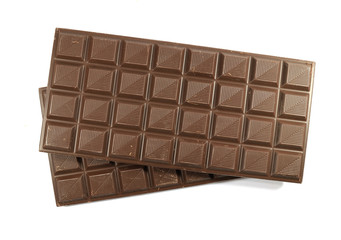 Top View of Two Chocolate Bars Isolated on White Background 