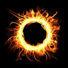 Round Fire frame on black background. Digital illustration.