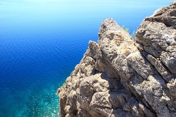 Fototapeta na wymiar Rocks and sea. Adriatic coast near Karlobag in Croatia