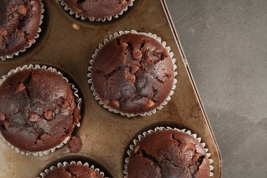 Double Chocolate Muffins on a baking tray