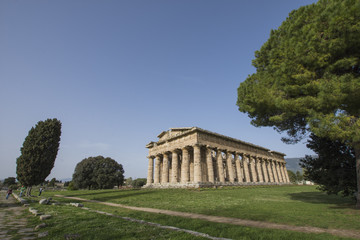 Fototapeta na wymiar The second temple of hera at the ancient Greek city of Paestum, Italy