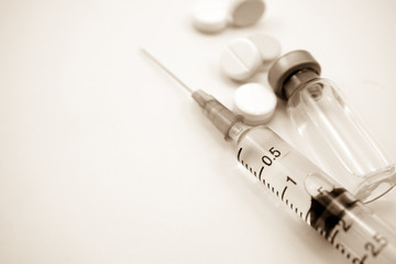 injection needle and medicine for medical background