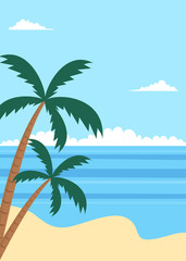 Tropical summer beach poster with palm trees