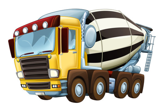 cartoon industry truck concrete mixer illustration for children
