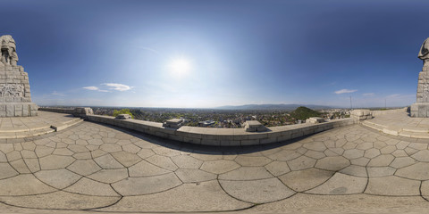 Spherical panorama of Alyosha statue at Bunardzhika hill in Plovdiv