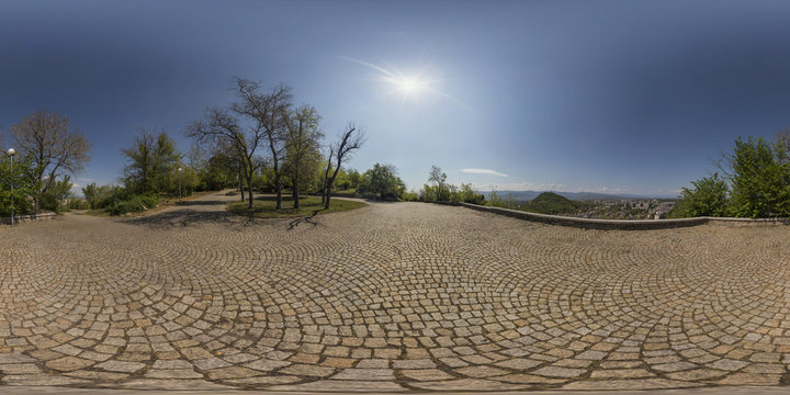Spherical panorama of parking area at Bunardzhika hill in Plovdiv