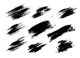 Fotobehang Set of black paint, ink brush strokes, lines. © olechkaart
