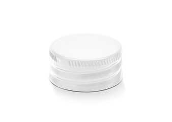 white aluminum cap of bottle in top view isolated on white background