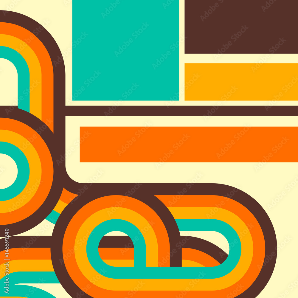 Poster abstract retro background, digital lines and circles, design 70s.