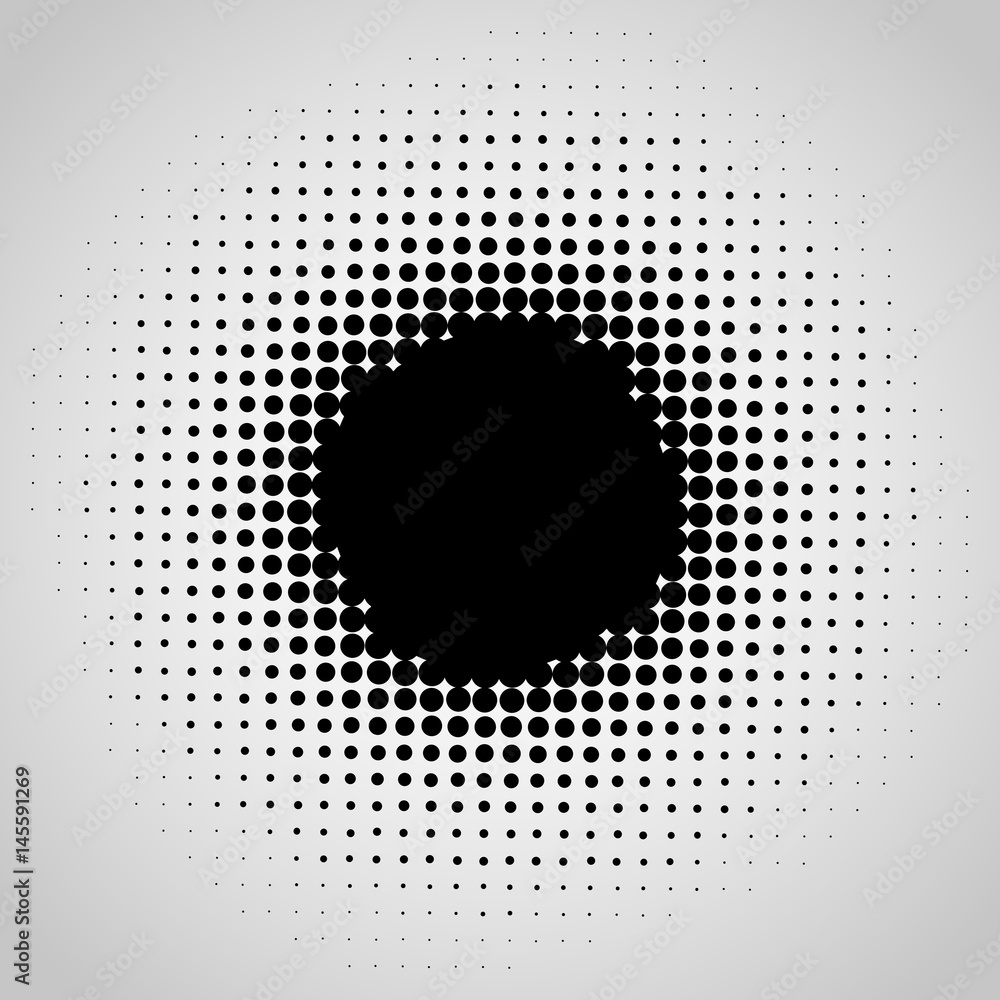 Poster halftone abstract black dots design element isolated on a white background.