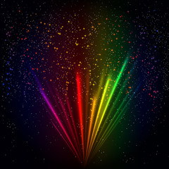 Naklejka na ściany i meble Rainbow light rays background, vector abstract colorful burst.