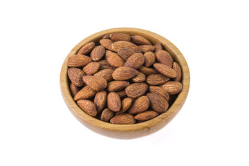 Seed of Bowl with almonds isolated on white background