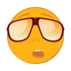 Cute surprised emoticon in a sunglasses on white background. Vector illustration.
