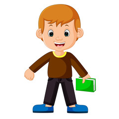 kids boy carrying book cartoon