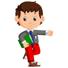 kids boy carrying book cartoon