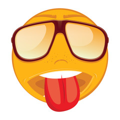 Emoticon with tongue in a sunglasses on white background. Vector illustration.
