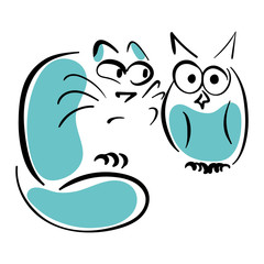 Cat and owl