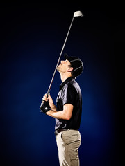 one caucasian  man golfer golfing isolated