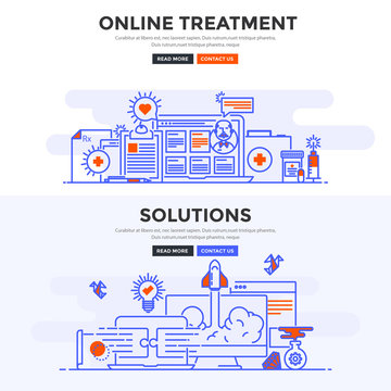 Flat design concept banner -Online Treatment and Solutions