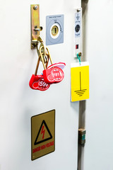 multi or group Lockout Tagout , Electrical safety system separated power or energy from electrician or worker.