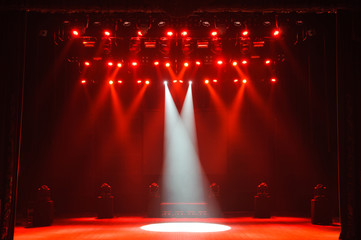 Free stage with lights, lighting devices.