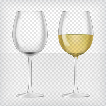 Set of realistic transparent wine glasses