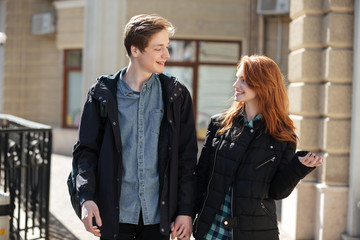 Cute couple walking after lessons