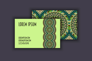 Vector vintage visiting card set. Floral mandala pattern and ornaments. Oriental design Layout. Islam, Arabic, Indian, ottoman motifs.