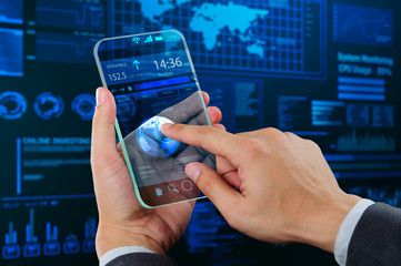 male using transparency futuristic smart phone