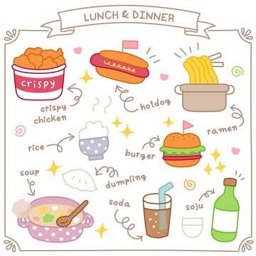 Set of Cute Lunch and Dinner Doodle