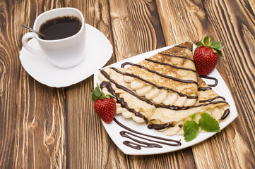 Crepes with Banana and strawberries