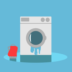 Washing machine broken on a blue background