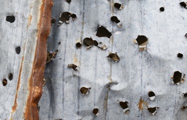 Bullet holes in old metal