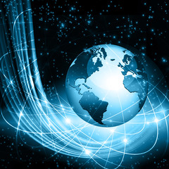 Naklejka premium Best Internet Concept of global business. Globe, glowing lines on technological background. Wi-Fi, rays, symbols Internet, 3D illustration